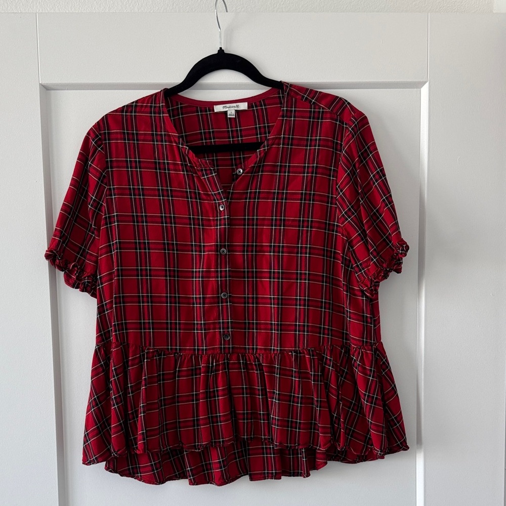 Madewell Red Plaid Button-Up Blouse